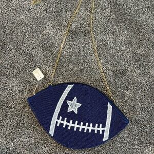 Kids Football-Shaped Blue and White Beaded Bag